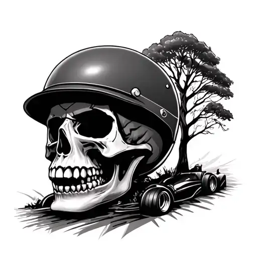 Skull With Helmet And Drag Racing Tree