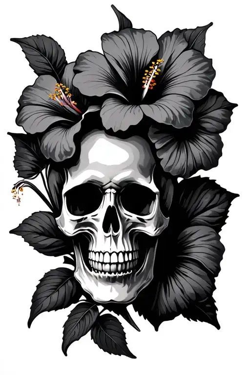 Skull In High Hibiscus Flowers