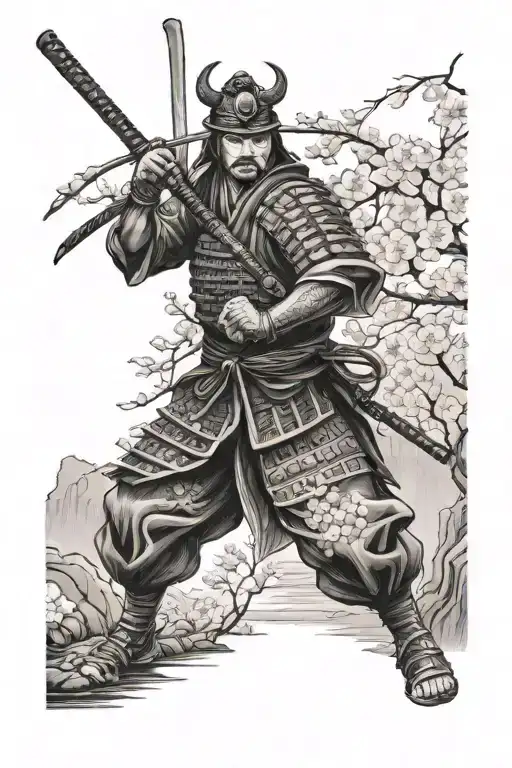 Samurai Looking Into Cherry Blossom Forest Landscape