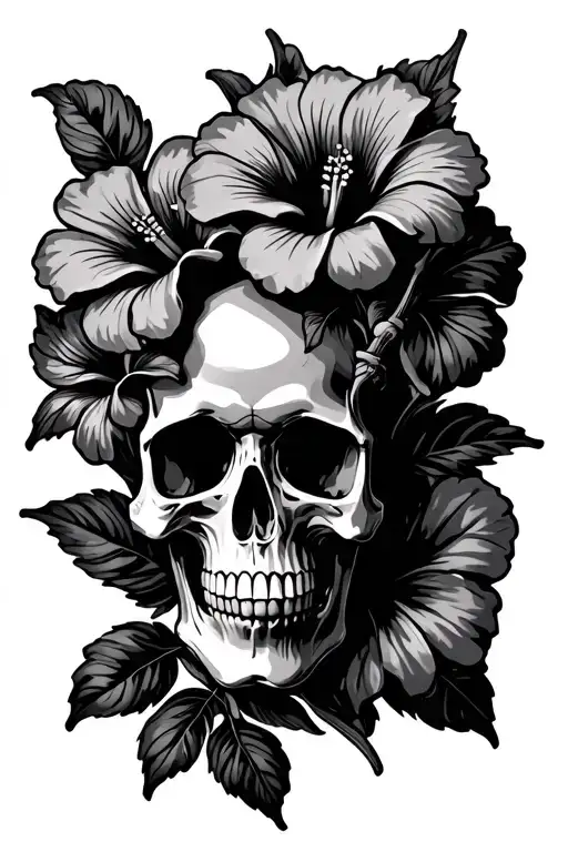 Skull In High Hibiscus Flowers