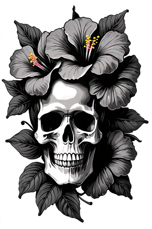 Skull In High Hibiscus Flowers