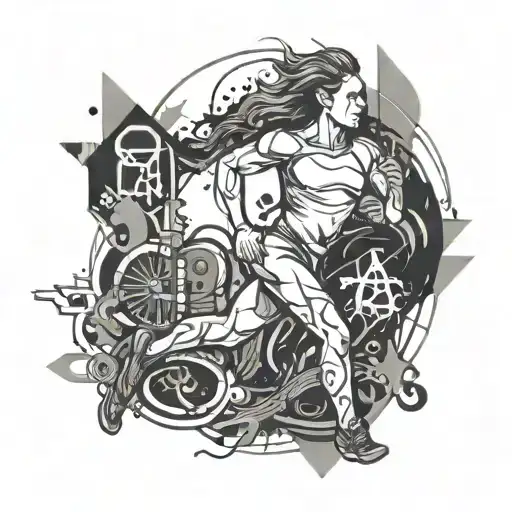 An Abstract Representation Of A Runner Surrounded By Scientific Symbols