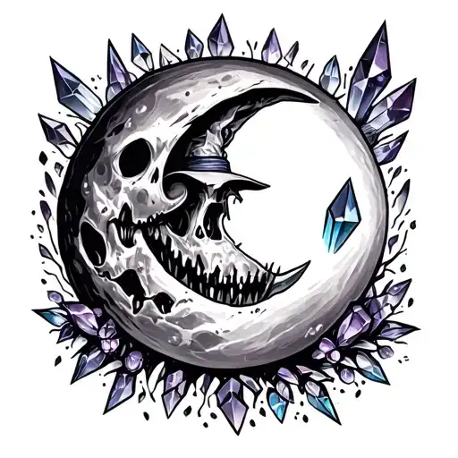 Witchy Moon Crystals Spooky Halloween Scene
