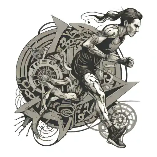 An Abstract Representation Of A Runner Surrounded By Scientific Symbols