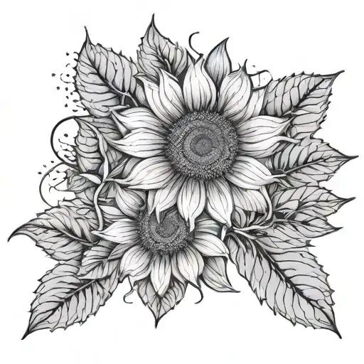 Sunflower On One Branch And Lotus Flower On The Other