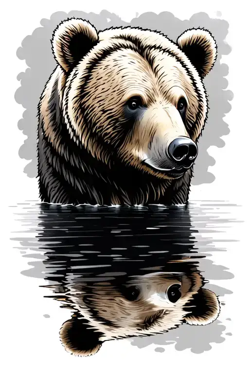 Young Bear And Older Bear In Reflection