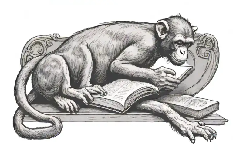 Rhesus Macaque Reading A Book With A Mouse Sitting
