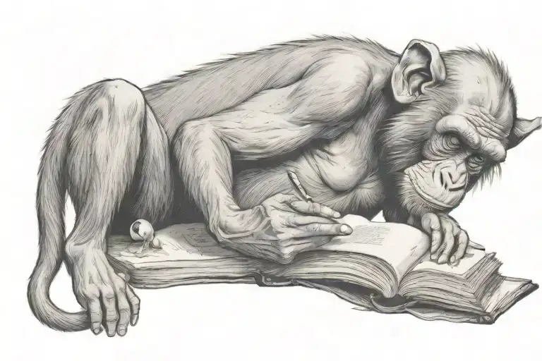 Rhesus Macaque Reading A Book With A Mouse Sitting