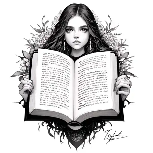 Metaphysical Girl Holding Open Book Surrounded