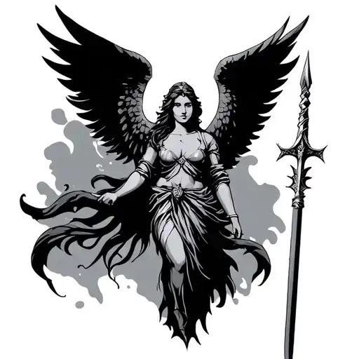 Woman Warior Angel Greek Spear Holding