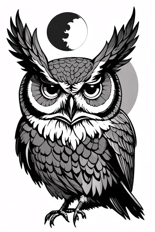 Owl With Sun And Moon