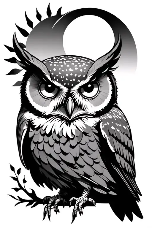 Owl With Sun And Moon