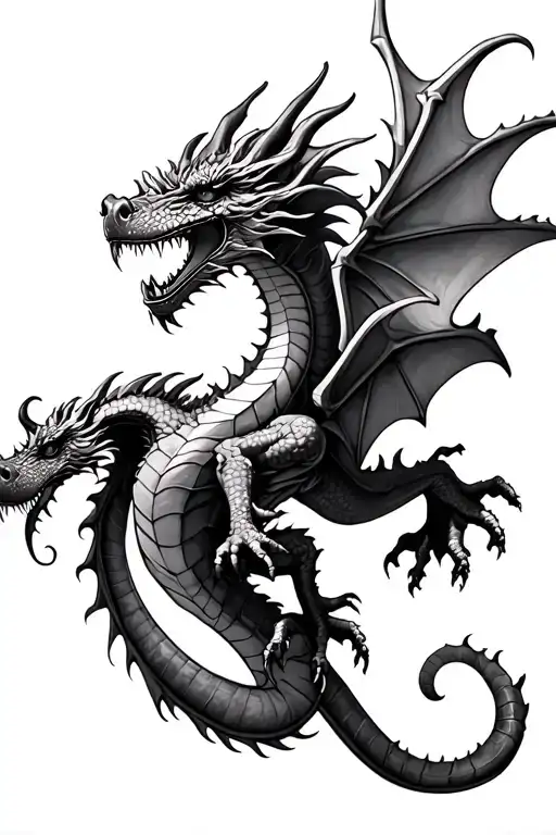 Detailed Dragon Flying Realistic Tattoo Design