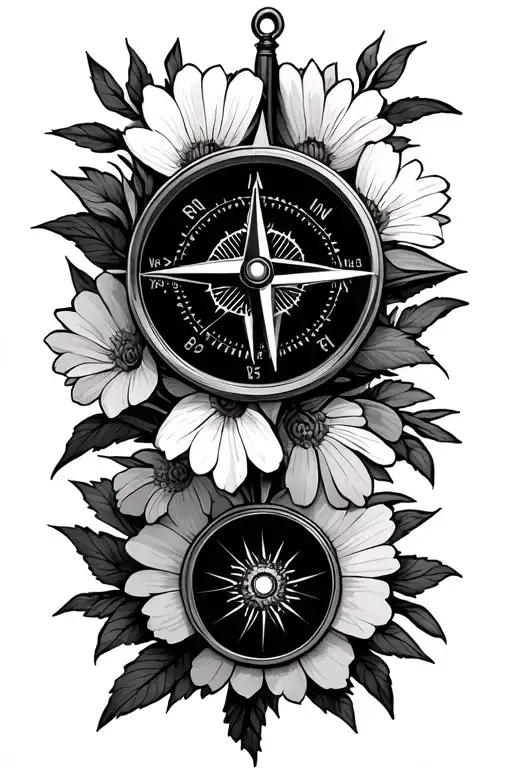 Compass With Flowers Surrounding
