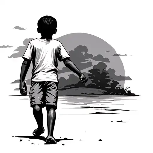 African American Boy Walking Hand In Hand