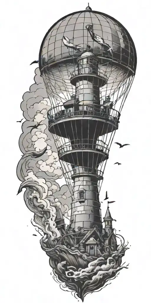 Light House Hot Air Balloon And Shipwreck