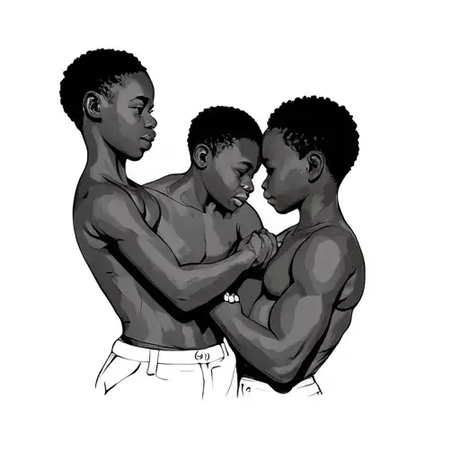 African American Boy Holding Father Holding Hands