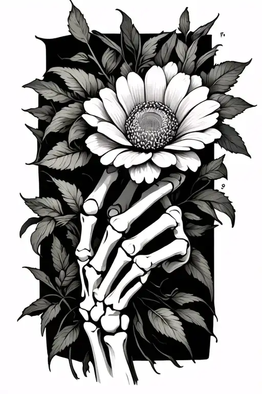 Skeleton Hand Hold A Flower Blooming