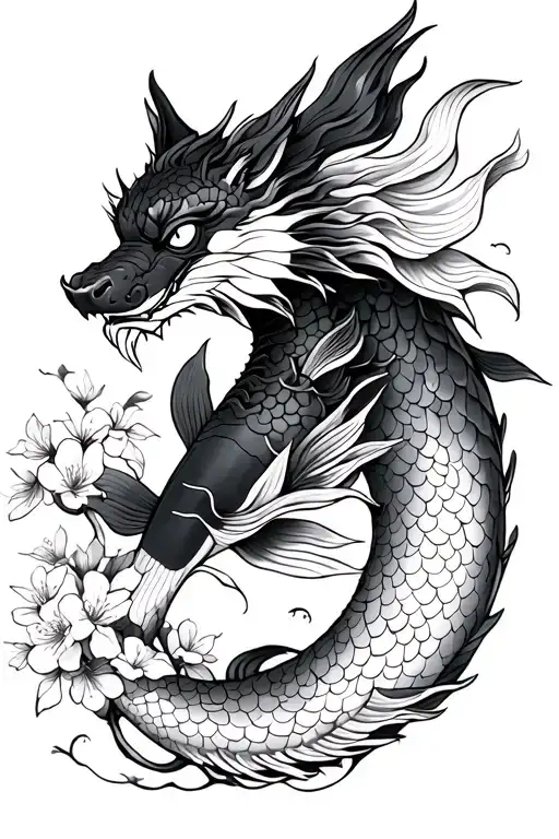 Koi Fish Dragon Cherry Blossom Tree Kitsune Mask