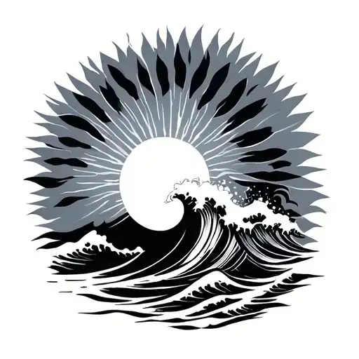 Minimalist Sun And Wave Crashing