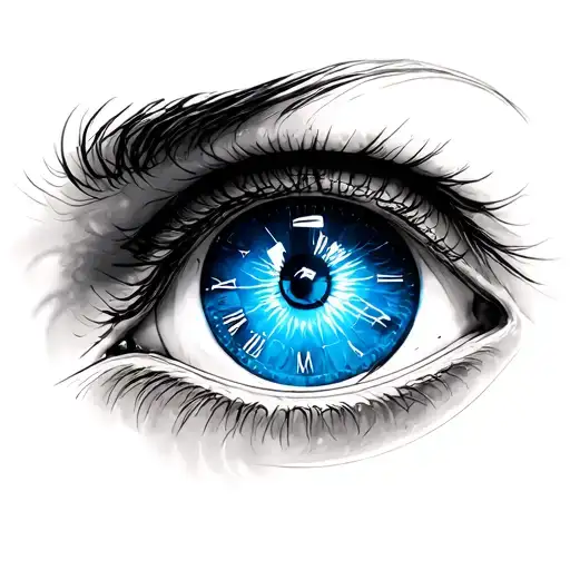 Blue Eye Tattoo With Clock