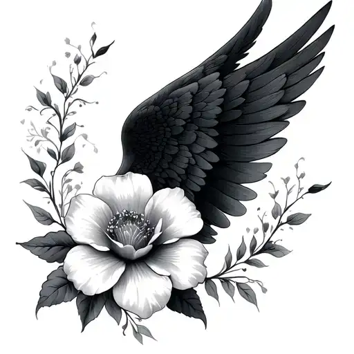 Half Angel Wing Half Flowers Blooming