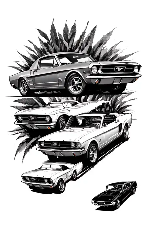 Three Sections One With 65 Ford Mustang And The Other Two In Amerikan Style