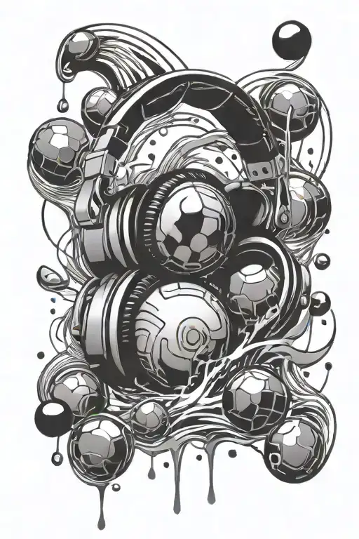 Dj Headphones With Music Notes Flowing Pool Balls And Water