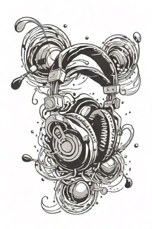 Dj Headphones With Music Notes Flowing Pool Balls And Water