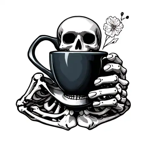 Skeleton Holding Espresso Cup
