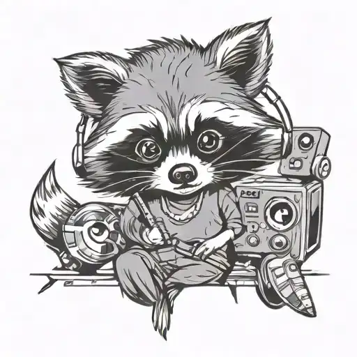Raccoon Listening To Music In A Cartoon-style