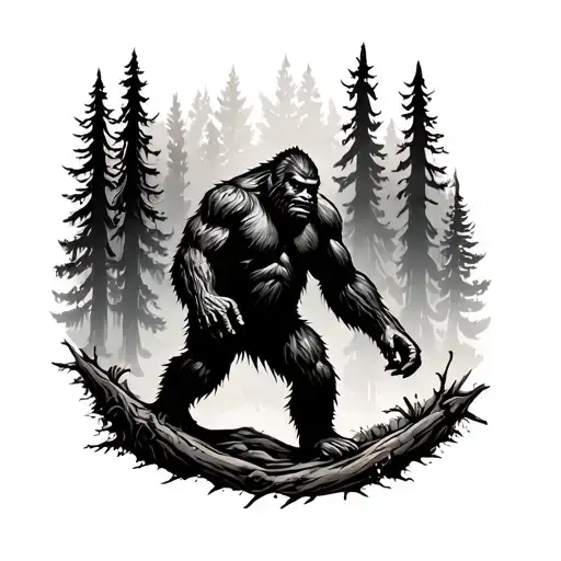 Bigfoot Hidden In Forest Scene