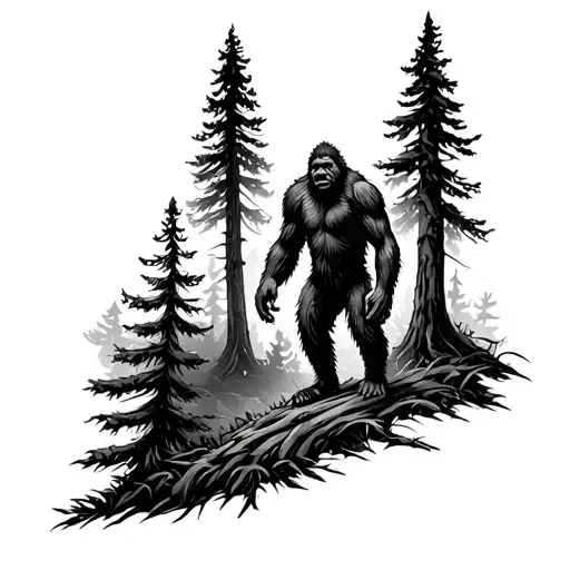 Tiny Bigfoot Hidden In Forest Scene