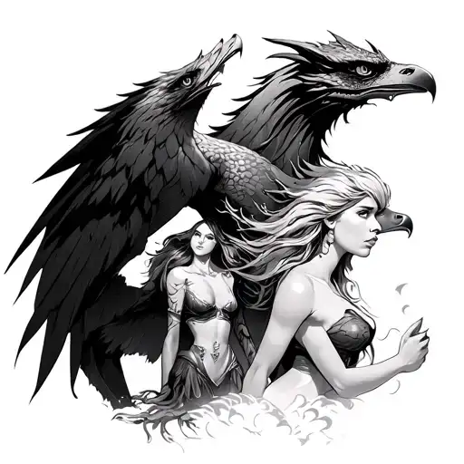 Eagle Woman And Dragon Girl