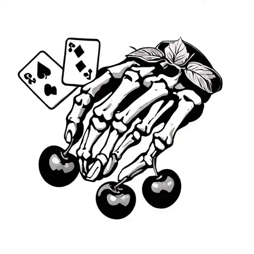 Gambling Themed Tattoo Featuring Skeleton Hand With Dice And Cherrys