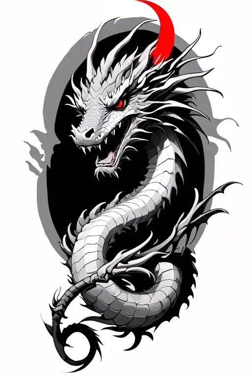 Dragon With Red Crescent Above The Head