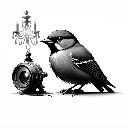 A Small Bird With Electric Lightning In The Beak And A Lens From The Chandelier In The Paws
