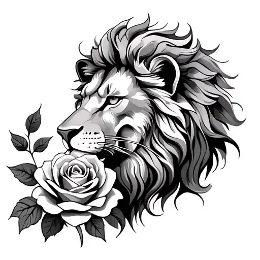 Lion And A Rose Intertwined