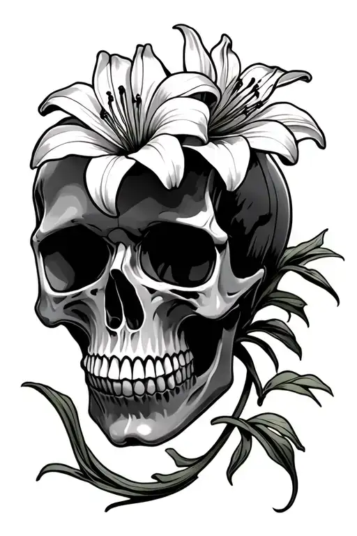Skull With Lily Flowers