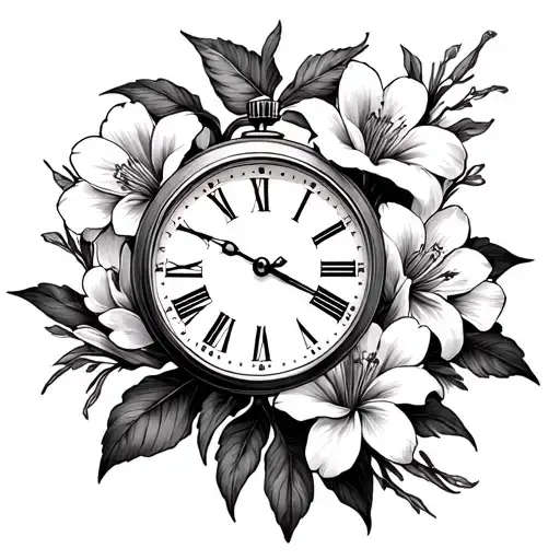Hand Clock With Lili Flowers Surrounded