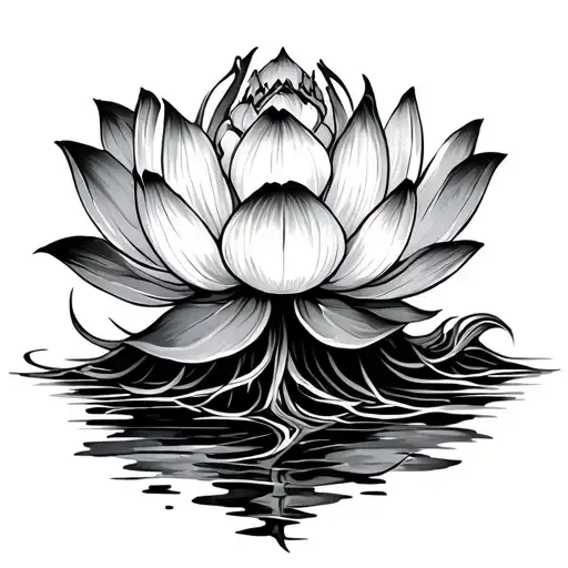 Lotus Flower And Inifity Sign With Upside Oak Tree