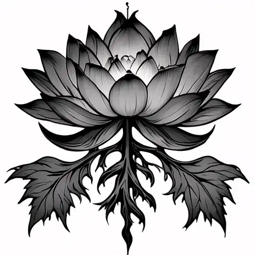 Lotus Flower And Inifity Sign With Upside Oak Tree