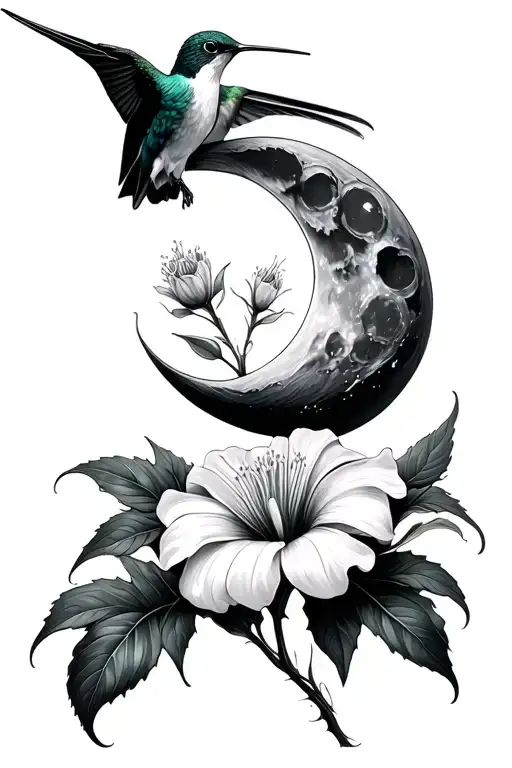 Moon Flower Hummingbird Hovering
