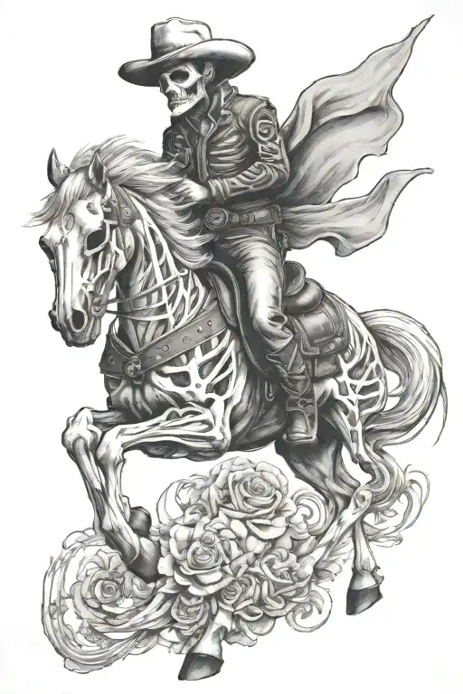 Skeleton Cowboy On A Skeleton Horse