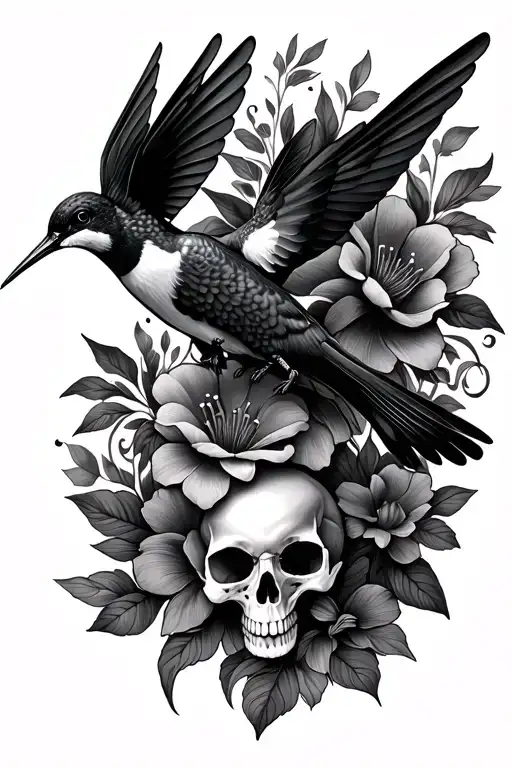 Humming Birds Skull Flowers
