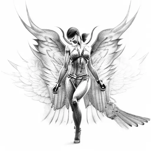 Muscular Fallen Angel On Its Knees With Ripped Wings