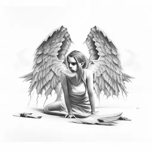 Fallen Angel On Its Knees Ripped Angel Wings