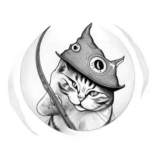 Cat With A Witches Hat And The Moon