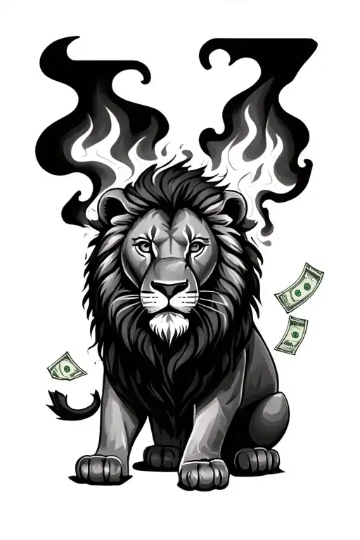 I Want A Lion With Een Hourglass And Money That Is On Fire