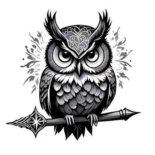 Owl And Magical Wand Intertwined